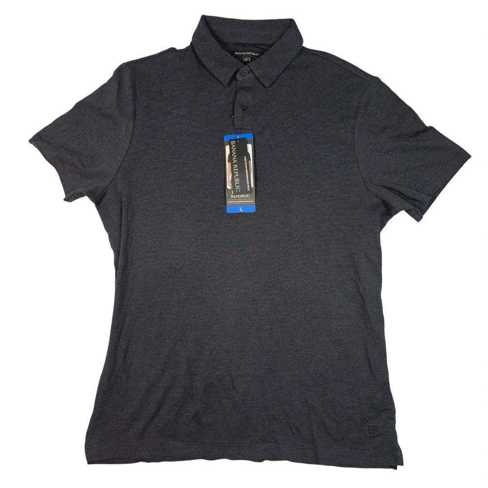 Banana Republic Luxe Touch Performance Polo Mens Large CharcoalGrey Micro Stripe